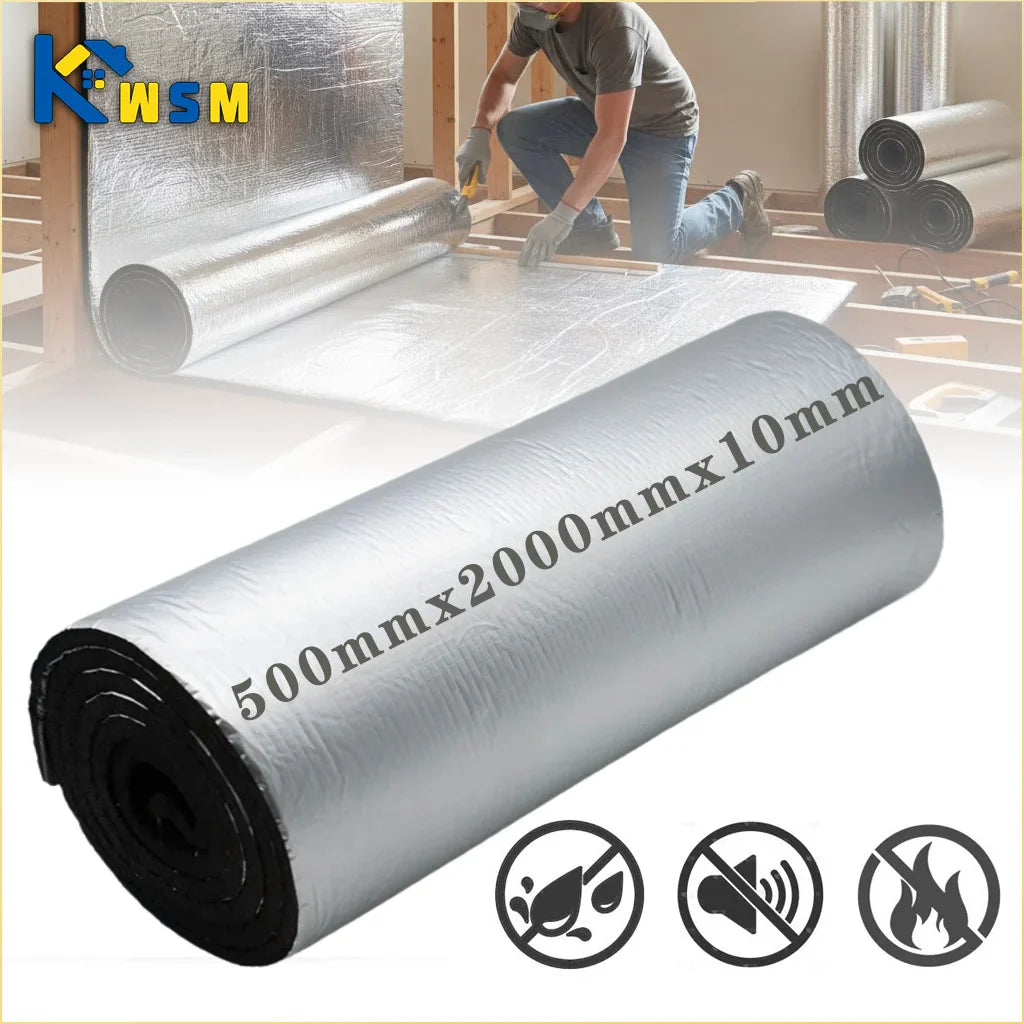 Silver reflective 10mm thick thermal insulation mat roll for sound insulation and heat barrier in walls floors and doors