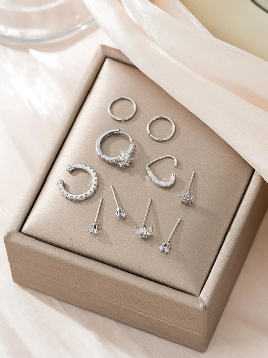 Silver hip hop star leaf charm charm earrings multiple set with crystal accents in beige gift box copper jewelry