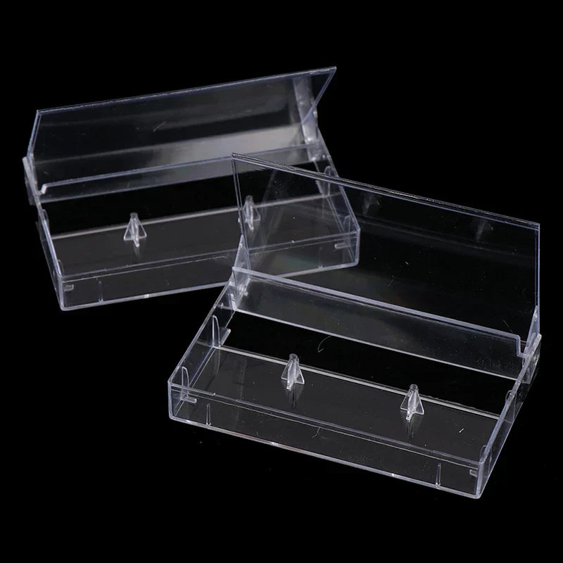 Clear plastic rectangular cassette case audio storage boxes with hinged lids and internal dividers transparent dustproof box