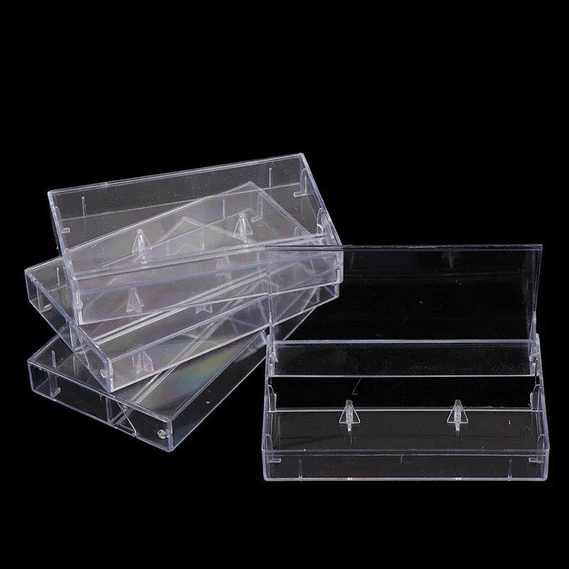 Clear plastic cassette case audio storage with transparent dustproof box and internal dividers for recording blank cassette