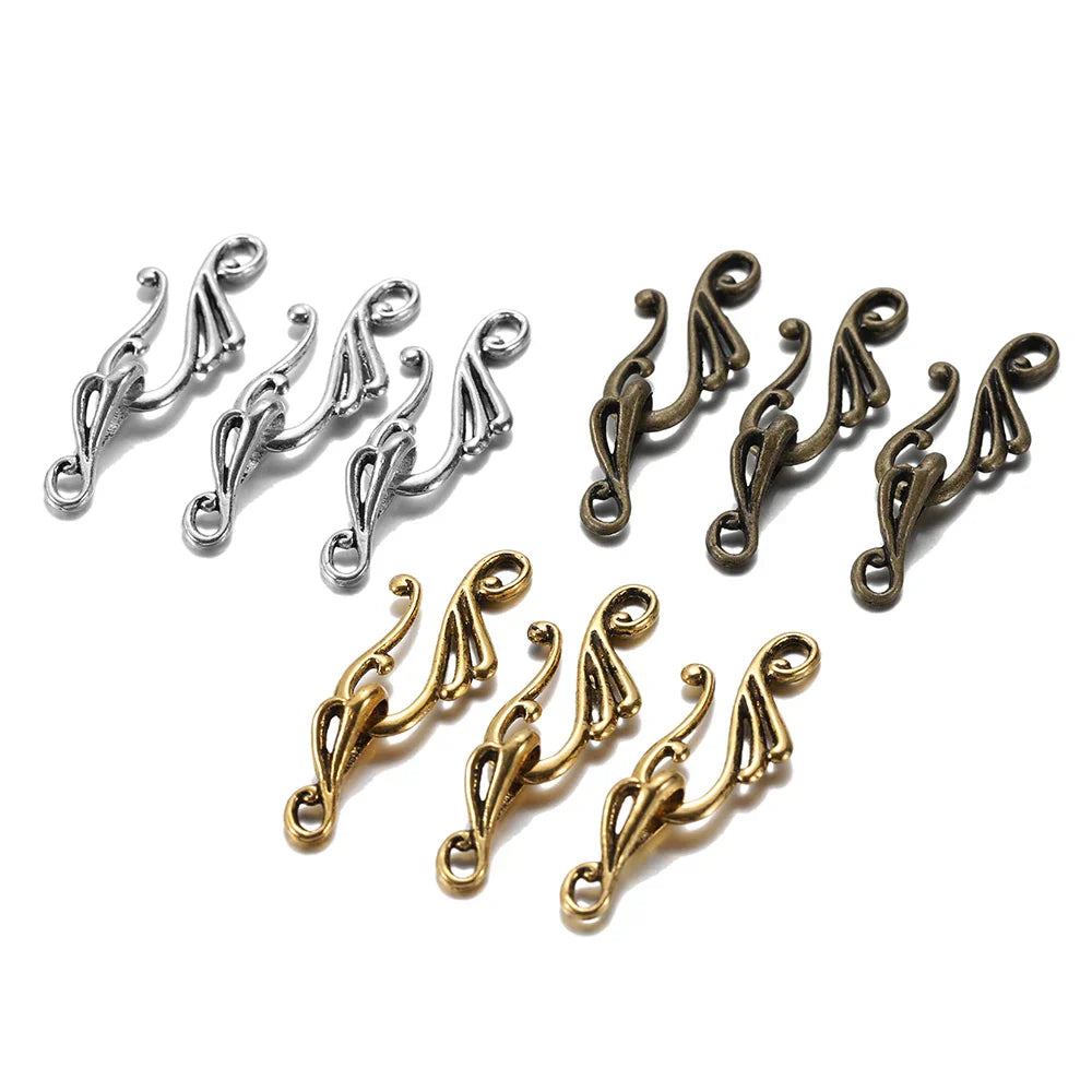 10sets antique musical note toggle clasps in silver gold and bronze with intricate scrollwork for jewelry findings making