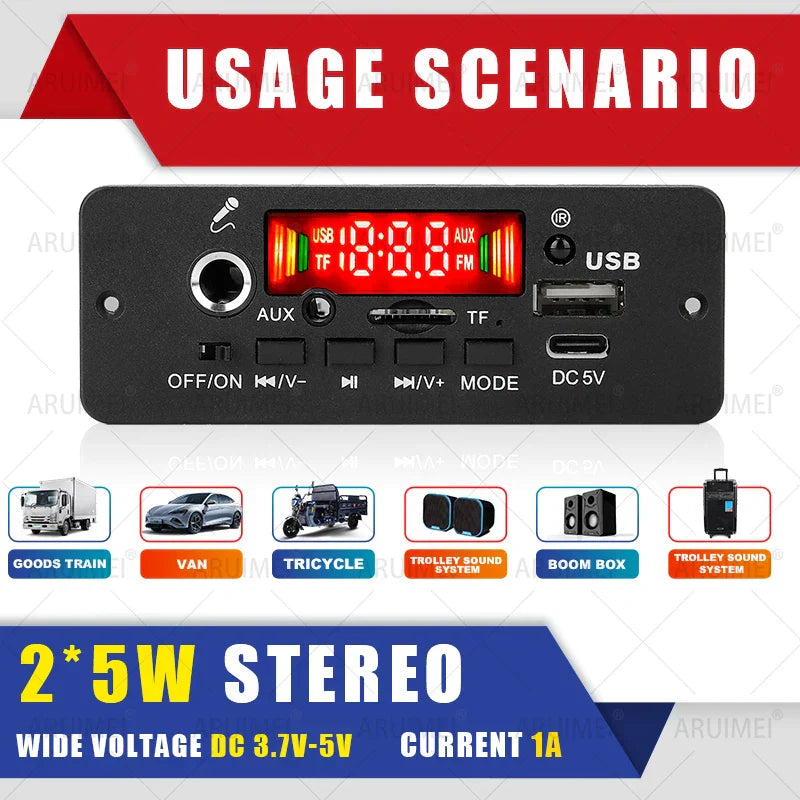 Black rectangular 10w amplifier bluetooth car stereo with red led display usb record handsfree music player car ports