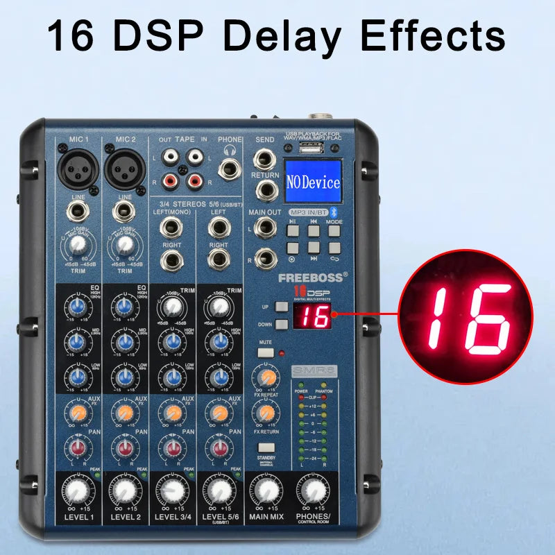 FREEBOSS 6 8 Channels Mixing Console 2 Stereo 16 DSP Professional Audio Mixer USB Record Bluetooth DJ Karaoke Sound Table SMR6/8