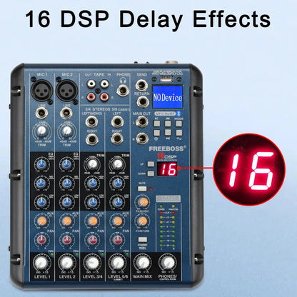 FREEBOSS 6 8 Channels Mixing Console 2 Stereo 16 DSP Professional Audio Mixer USB Record Bluetooth DJ Karaoke Sound Table SMR6/8