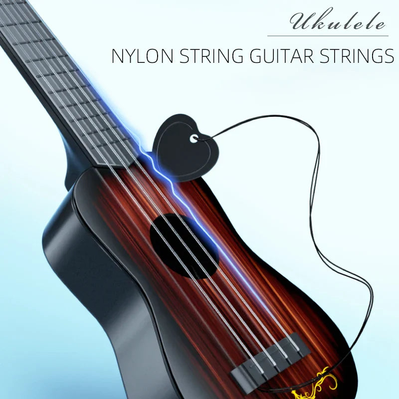 Black heart-shaped ukulele string tuner with thin black cord for children guitar toy simulating yukrili music toys