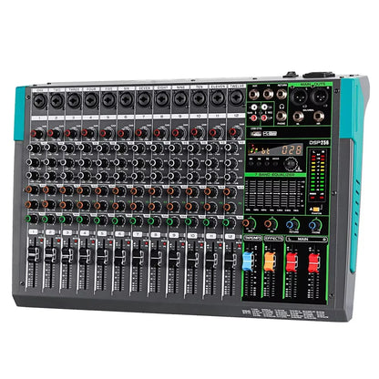 Black and teal depusheng mg12 mixing audio mixer with 12 channels 48v phantom power and dsp effects sound display