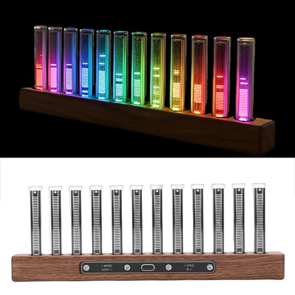 LED Music Spectrum Display Home Audio Analyzer High Sensitivity Music Rhythm Light Bar with 12 Light Tubes Adjustable Color