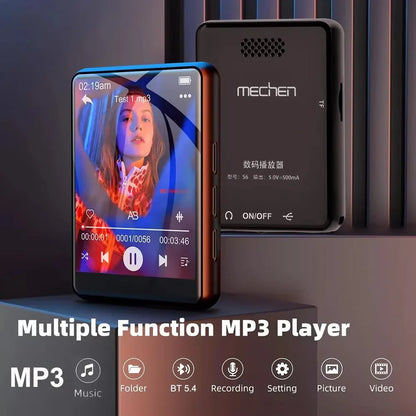 Black mechen s6 128g mp3 music player with bluetooth 5.4 touchscreen display and built-in speaker showing album art