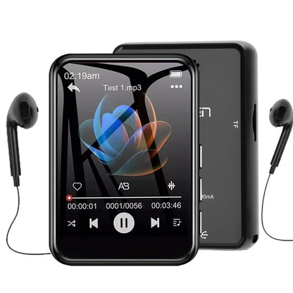 Black 128g mp3 music player with 2.4 inch touch screen and wired earphones featuring bluetooth 5.4 and built-in speaker