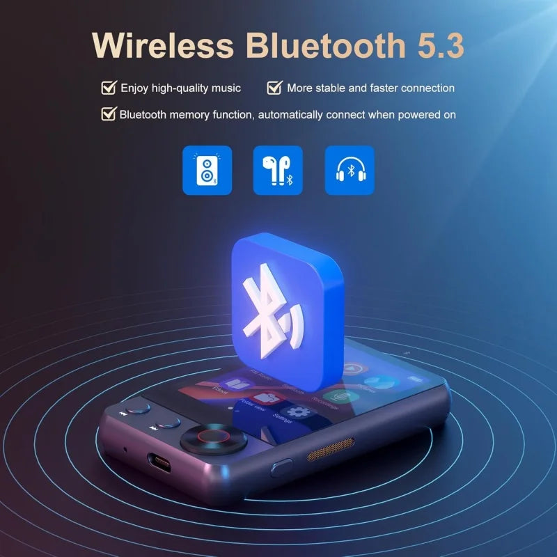128GB MP3 player (with Bluetooth 5.3) 2.4’ portable full touchscreen music player (with speakers and Micro SD card slot) - Type Beat Music