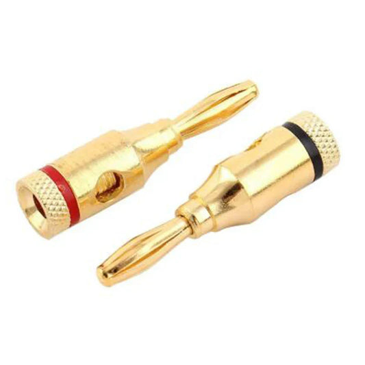 12pcs gold-colored 24k gold-plated banana plug audio speaker connectors with knurled grips and polarity bands