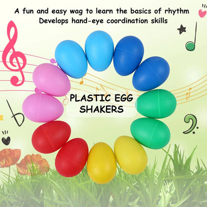 Colorful plastic egg shakers musical instruments percussion arranged in a circle for kids toys plastic educational use