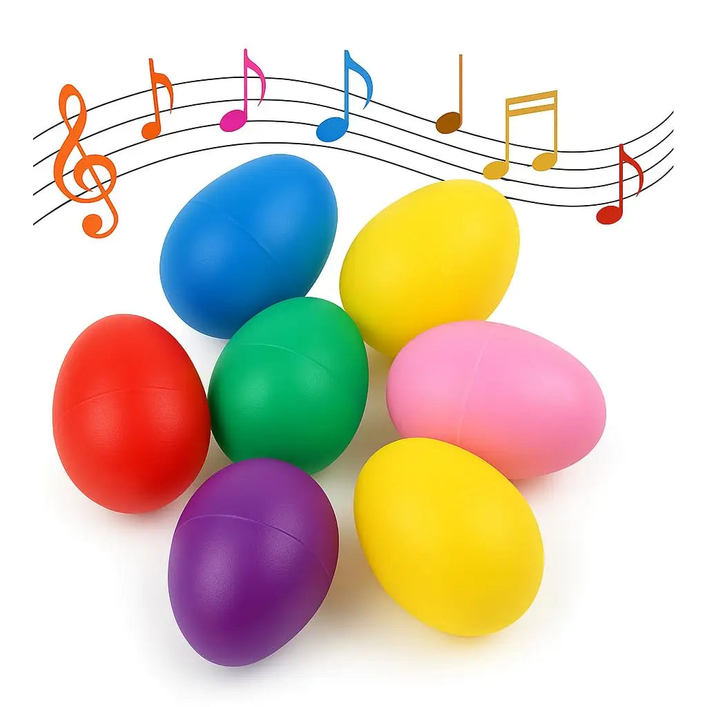 A set of colorful plastic egg shakers percussion in red blue yellow green pink and purple for party favors supplies