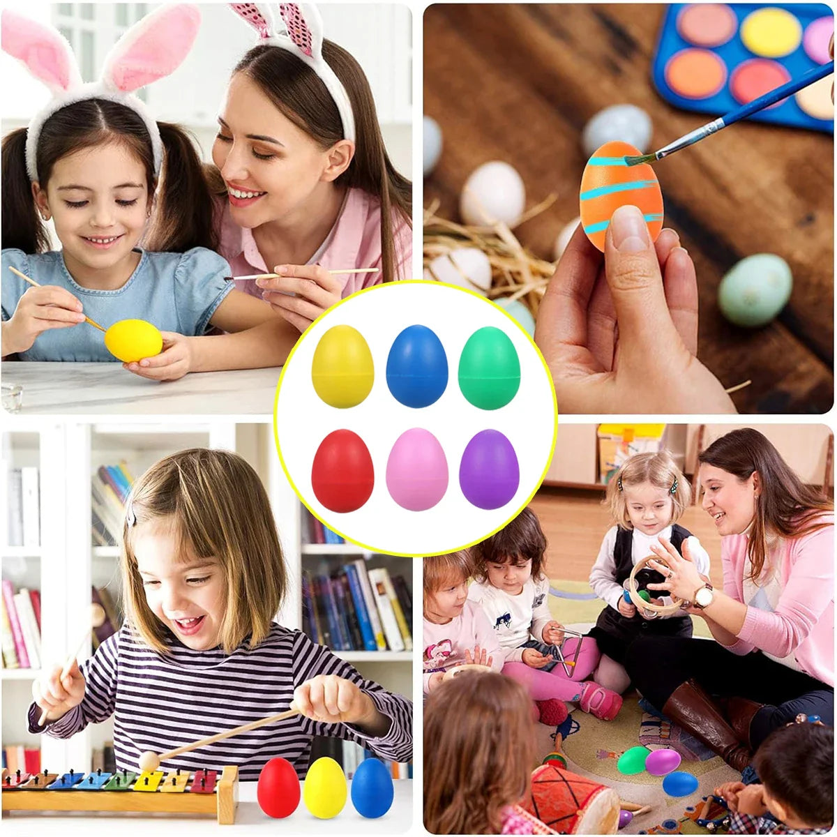 Colorful plastic egg shakers percussion in yellow blue green red pink and purple musical eggs maracas for party favors supplies