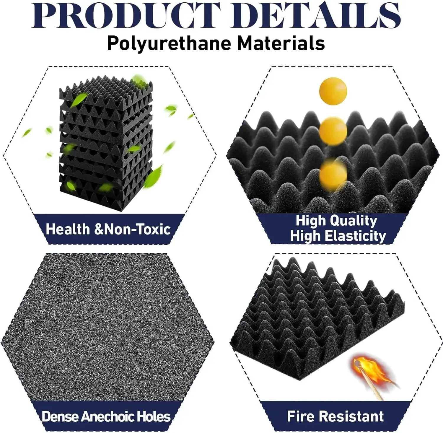 Black polyurethane acoustic foam tiles with honeycomb texture for soundproof wall panels in home studio bedroom use