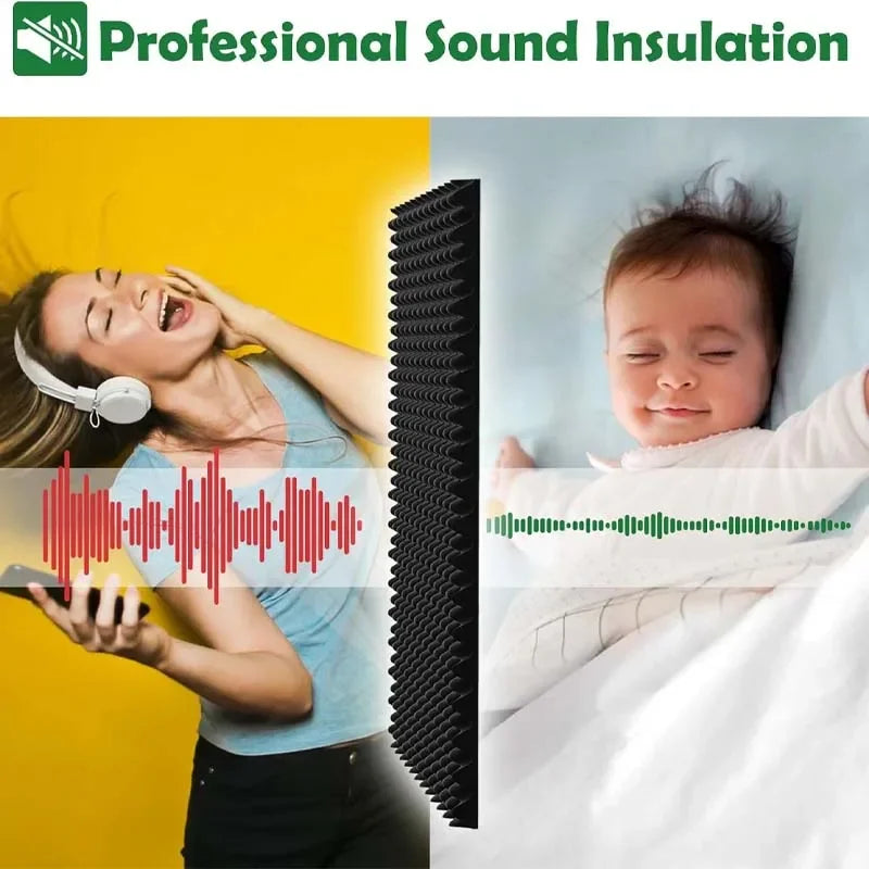 Black textured soundproof wall panels acoustic foam tiles with ridged surface for home studio bedroom noise reduction
