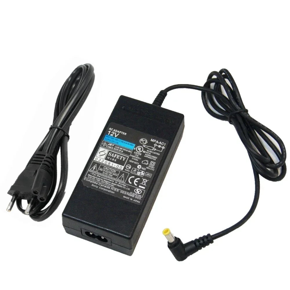 Black plastic sony 12v 3a ac adapter with coiled power cord and angled output for pioneer dj serato ddj1000 srt controller