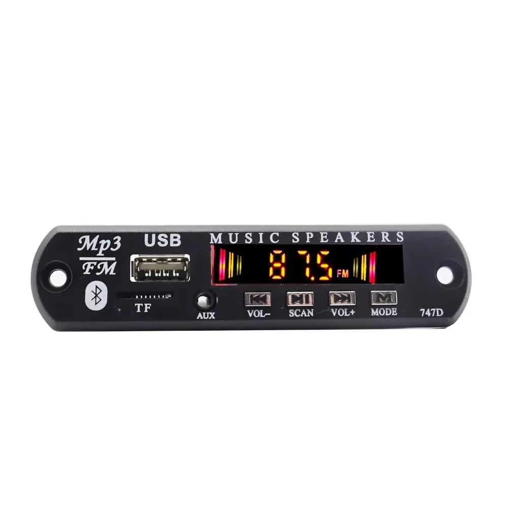 Black rectangular 12v bluetooth 5.0 mp3 player decoder board with digital display radio aux module for wireless mp3 music