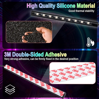 Black silicone 12v led car interior strip lights with 3m adhesive featuring music sync color and remote control music function