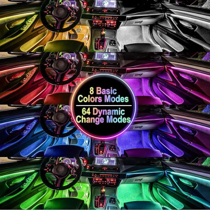 Multicolored 12v led car interior strip lights with remote control music sync color and 64 dynamic change modes