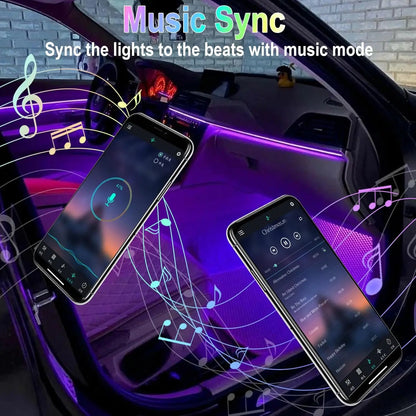 Purple 12v led car interior strip lights with remote control music sync color illuminating vehicle cabin