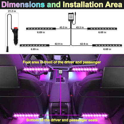 Purple 12v led car interior strip lights with remote control music sync color change for truck ambiance lighting
