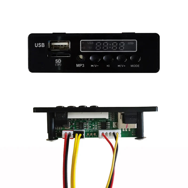 Black rectangular 12v music player for children’s electric car with usb sd mp3 ports digital display and car startup sound