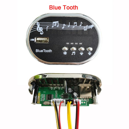 Black oval-shaped 12v music player with silver trim, usb port, and musical note for children’s electric car startup sound