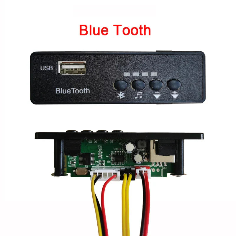 Black rectangular 12v music player car audio control module with usb port and buttons for children’s electric car startup sound
