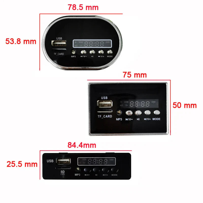 Black oval 12v music player for children’s electric car with usb tf card slots car startup sound and digital voltage display