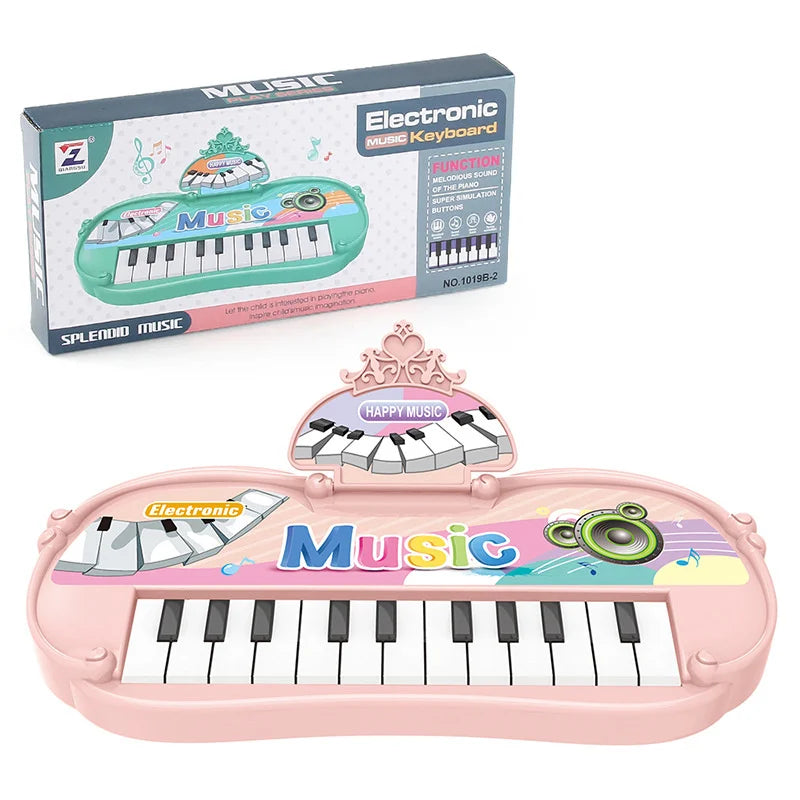 Pink piano musical toy with colorful music lettering and crown decoration designed for instrument developmental early kids children gifts