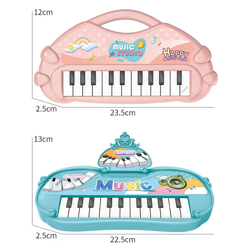 Pink and blue plastic 13 keys piano musical toy with cartoon designs and white and black keys for kids children gifts