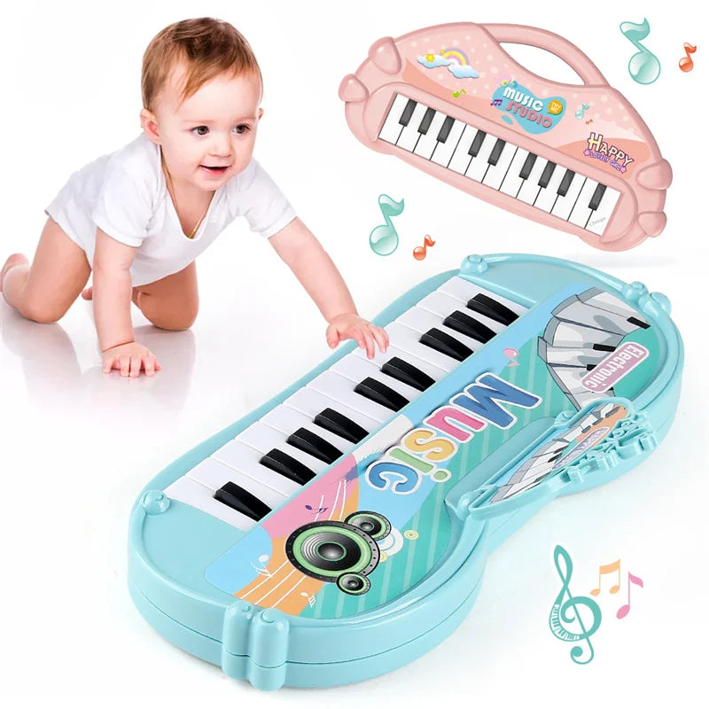 Pink and blue 13 keys piano musical toy with black and white keys and handle for instrument developmental early kids gifts
