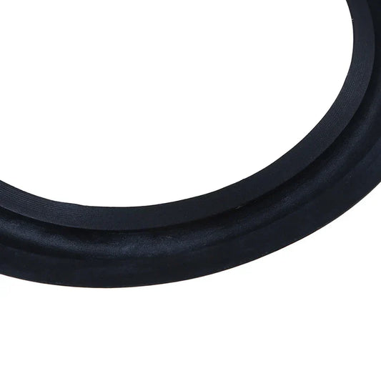 Black rubber woofer edge audio gasket with smooth textured surface and two concentric ridges for speaker surround foam repair