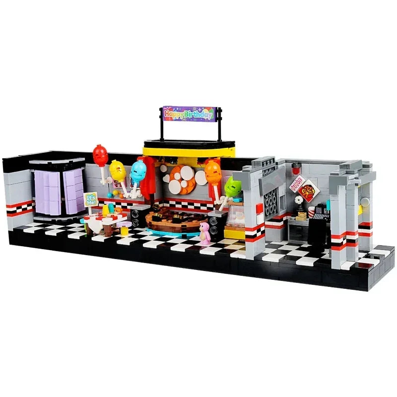 A colorful 1388pcs horror game set featuring bar scenes action with figure diy building blocks and vibrant birthday decor