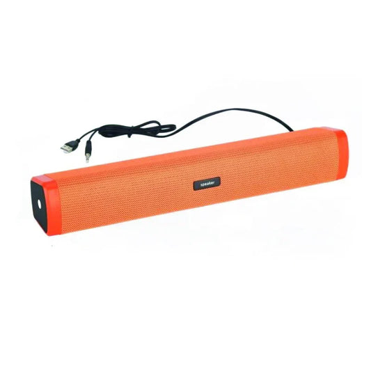 Orange textured long strip fabric small speaker desktop with black end caps and usb cable for notebook desktop wired use