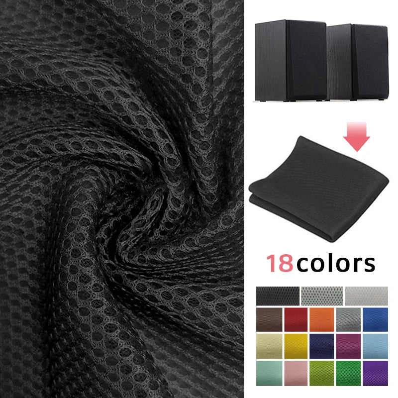 Black chemical fiber speaker mesh cloth with circular perforated pattern for sound box dustproof cover