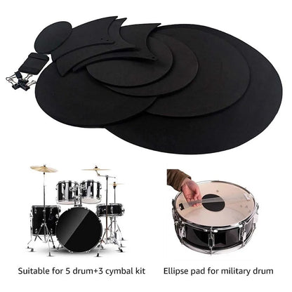 Black drum mute pads set with 14pcs sponge silencer in various sizes for drumming practice and cymbal muting