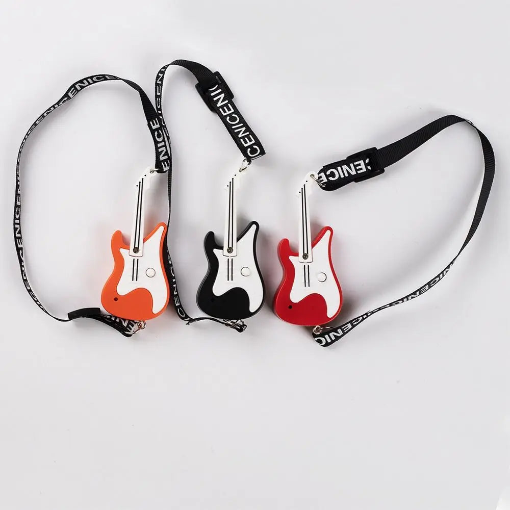 Three multicolor miniature electric guitar lanyards in orange black and red for 20cm doll musical instruments gift scene model