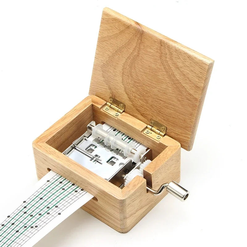 Light oak wooden 15 30 tone hand-cranked music box with paper tape puncher and visible music paper composing movement creative diy mechanism
