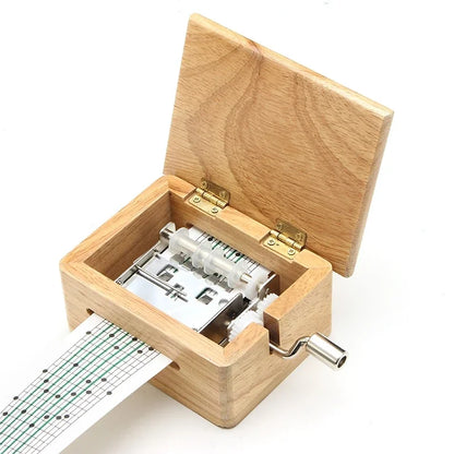 Light oak wooden 15 30 tone hand-cranked music box with paper tape puncher and visible music paper composing movement creative diy mechanism