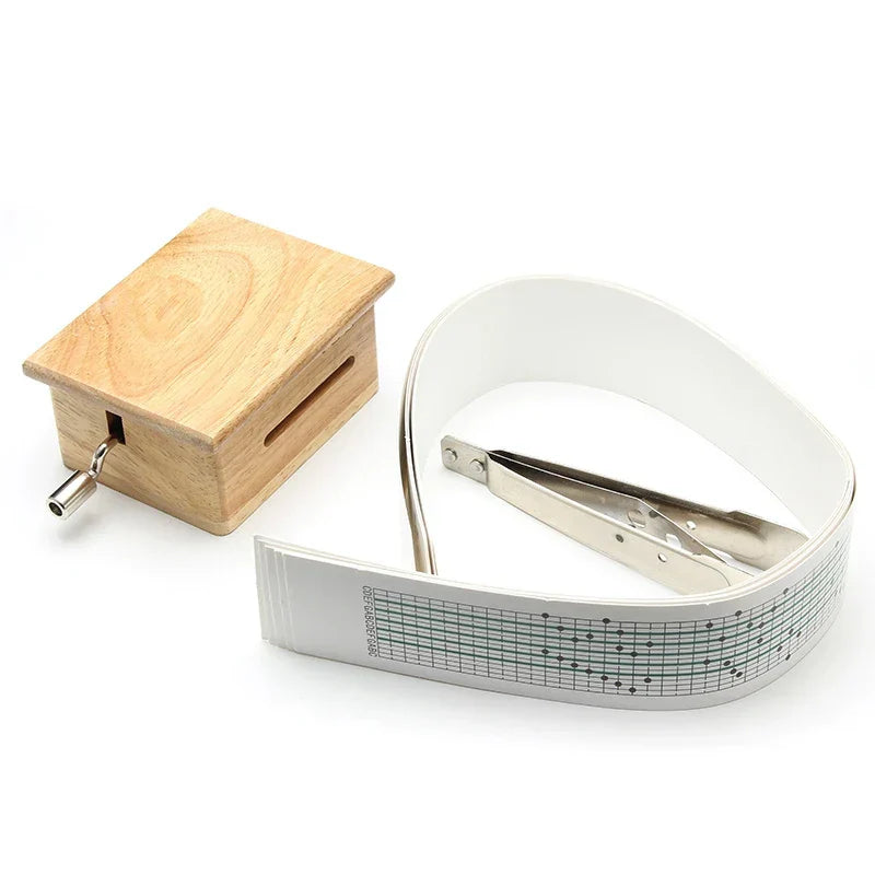Light wood-grain rectangular hand-cranked music box with silver crank and slot for music paper composing roll movement creative diy