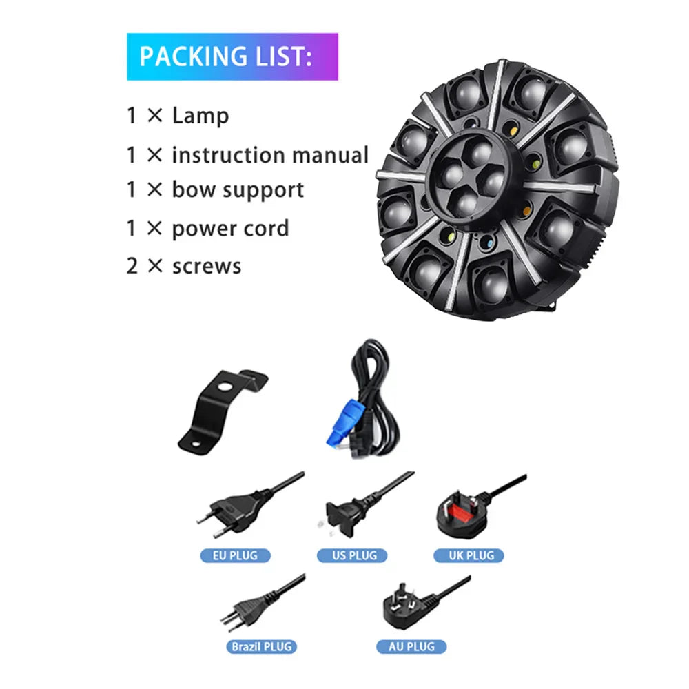 Black circular 150w 8-arm moving head dj light with effect light dmx512 and rotating disco party beam emitters