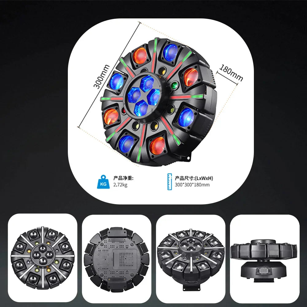 Black circular 150w 8-arm head dj light with blue and red bulbs for rotating disco party effect light dmx512 use