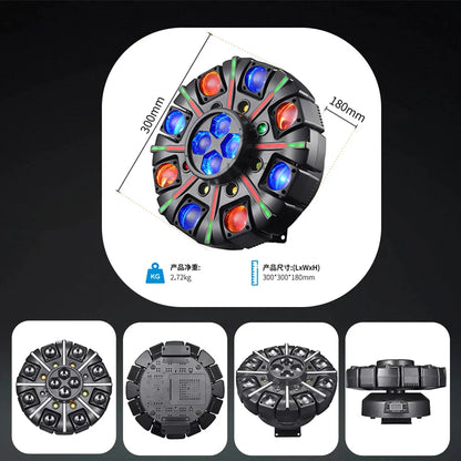 Black circular 150w 8-arm head dj light with blue and red bulbs for rotating disco party effect light dmx512 use