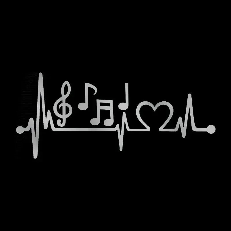 Silver metallic decal with music notes heartbeat design for motorcycle exterior parts cover scratches protection