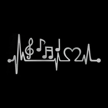 Silver metallic decal with music notes heartbeat design for motorcycle exterior parts cover scratches protection