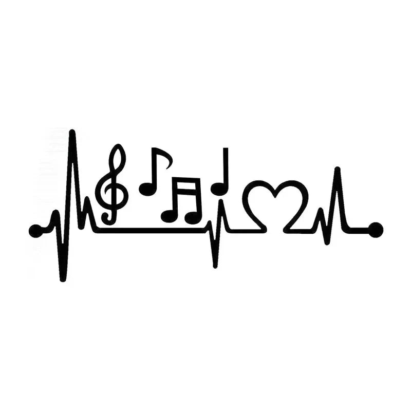 Black vinyl music notes heartbeat decal with heart symbol for motorcycle exterior parts cover scratches protection