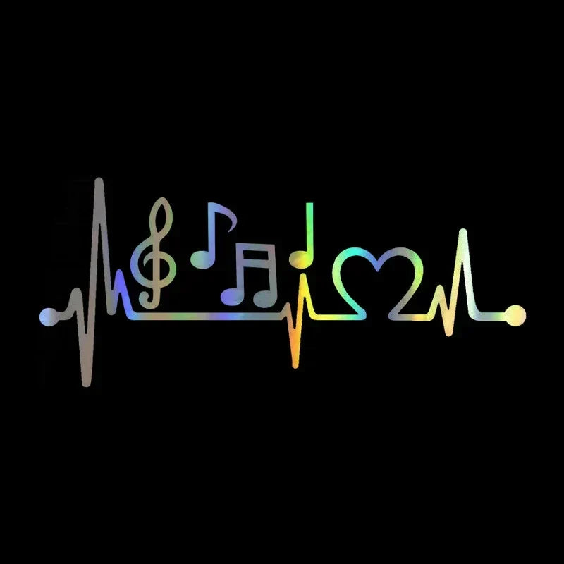 15cm rainbow-colored vinyl music notes heartbeat decal for motorcycle exterior parts to cover scratches and personalize accessories