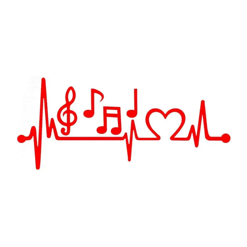 Red vinyl music notes heartbeat decal with heart design for motorcycle exterior parts cover scratches protection